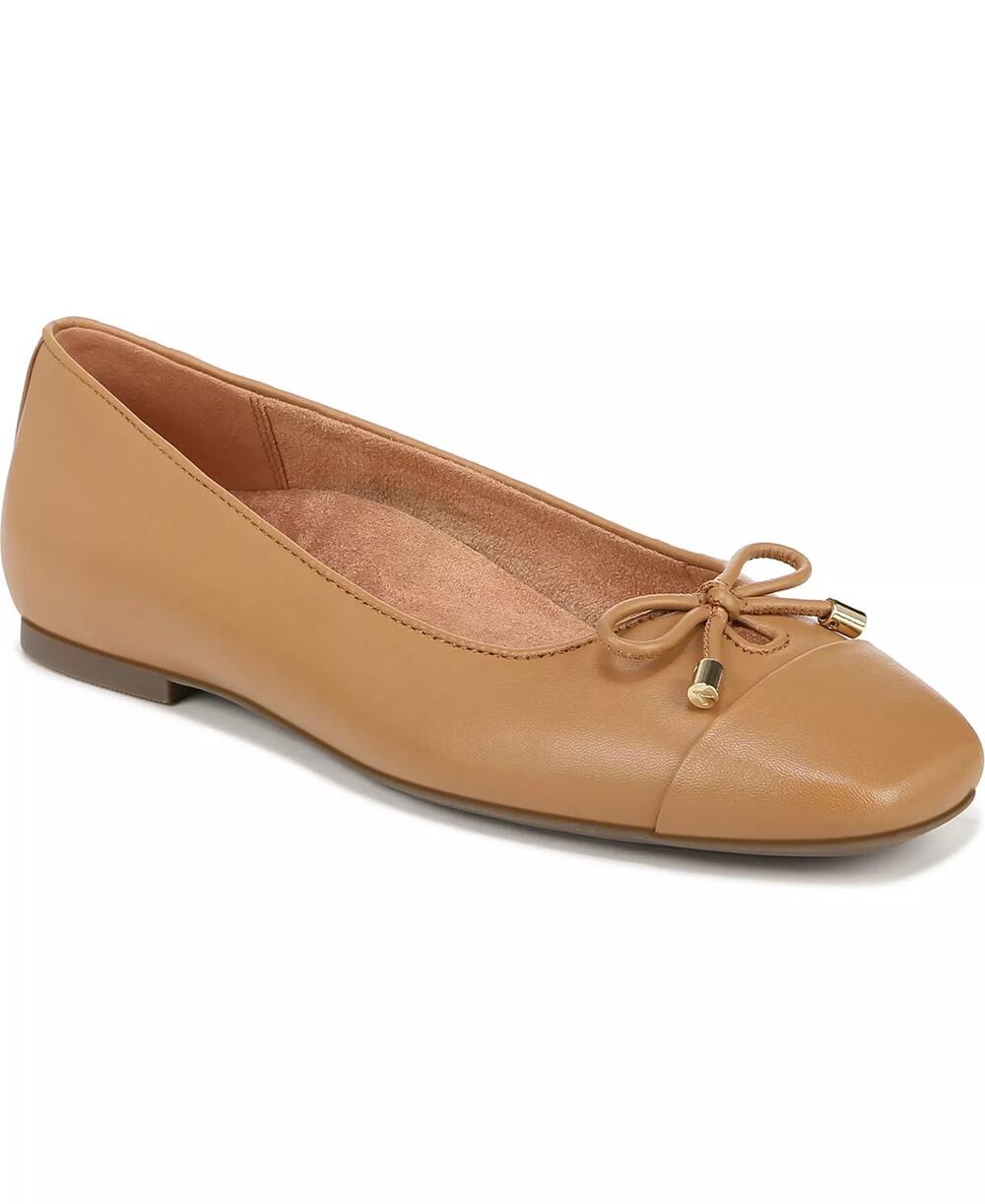 Vionic Klara Leather Slip On Cap-Toe Ballet Flats Brown Nappa Leather US 8